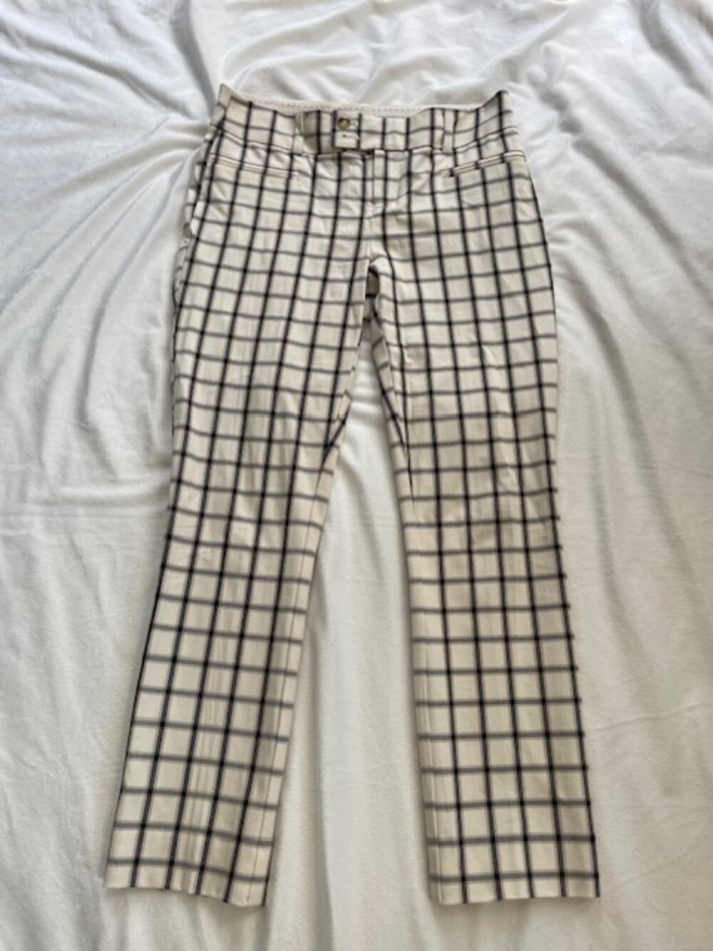 Anthropologie Women's The Essential Slim Plaid Crop Pants, Beige Black, Size 2
